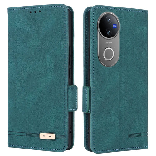 For vivo V50 5G Case Leather Wallet Flip Phone Cover with Hardware Decor - Blue - 1