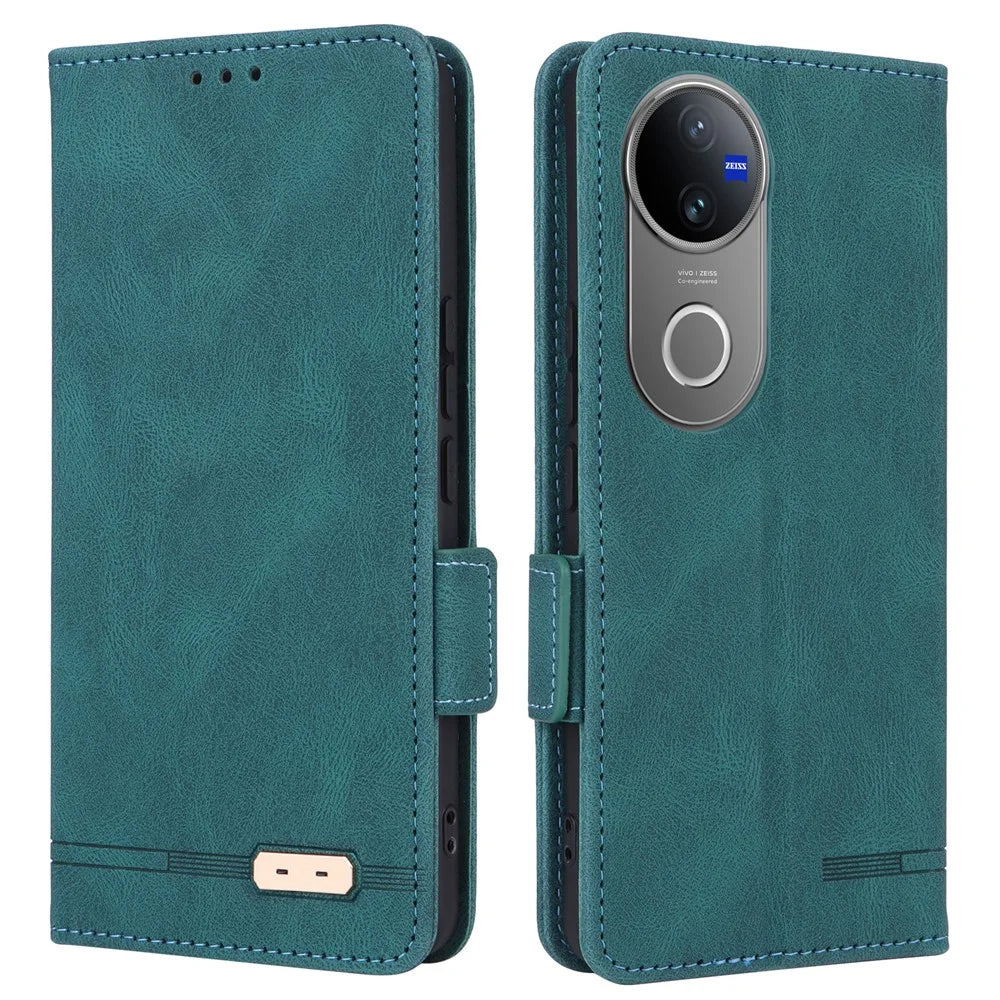 For vivo V50 5G Case Leather Wallet Flip Phone Cover with Hardware Decor - Blue - 1