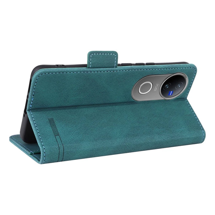 For vivo V50 5G Case Leather Wallet Flip Phone Cover with Hardware Decor - Blue - 4