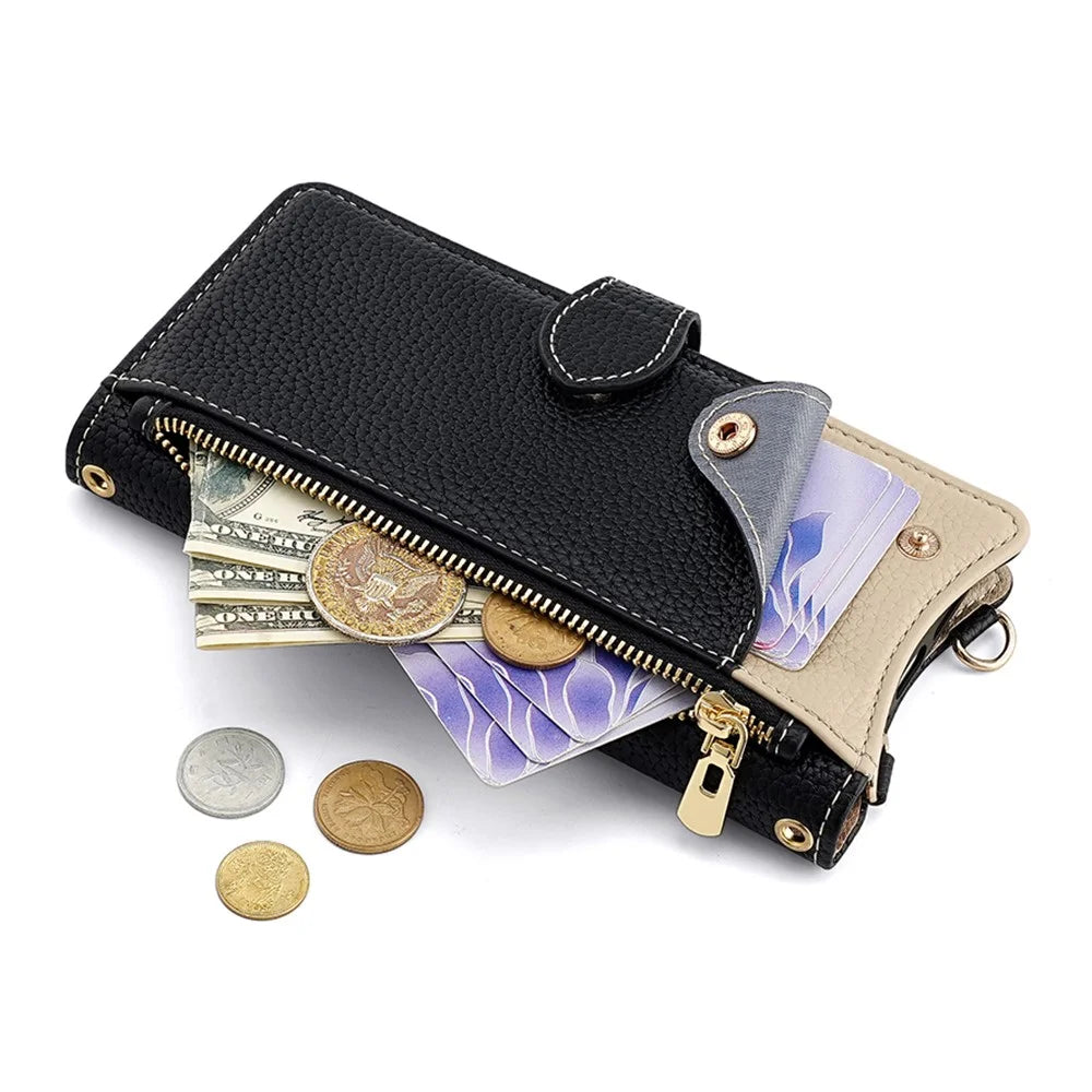 For Realme 14 Pro 5G Wallet Case Fishtail Design Leather Phone Cover with Mirror / Stand / Strap - Black - 4
