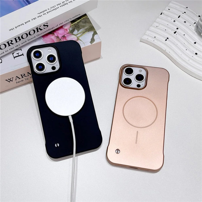 For iPhone 16 Pro Max Magnetic Case Borderless Hard PC Phone Back Cover - Gold - 3