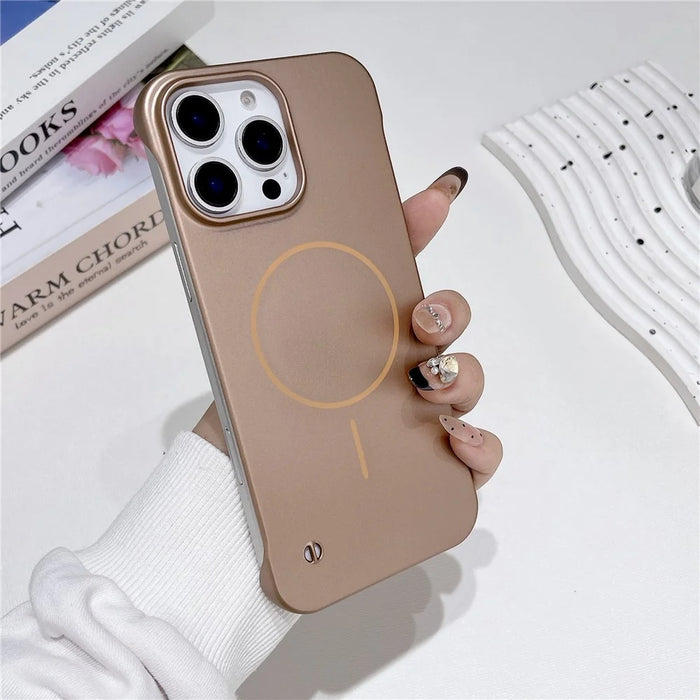 For iPhone 16 Pro Magnetic Case Borderless Hard PC Phone Back Cover - Gold - 2