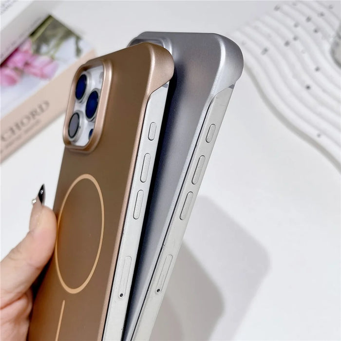 For iPhone 16 Pro Magnetic Case Borderless Hard PC Phone Back Cover - Gold - 7