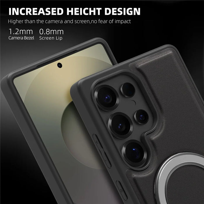 For Samsung Galaxy S25 Ultra Magnetic Case TPU + PU Kickstand Phone Back Cover - Black - 4