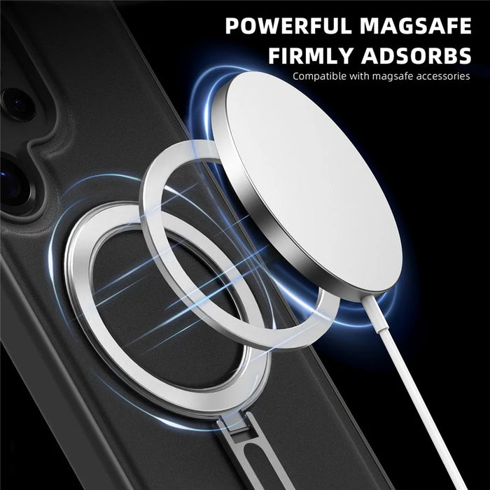 For Samsung Galaxy S25 Ultra Magnetic Case TPU + PU Kickstand Phone Back Cover - Black - 5