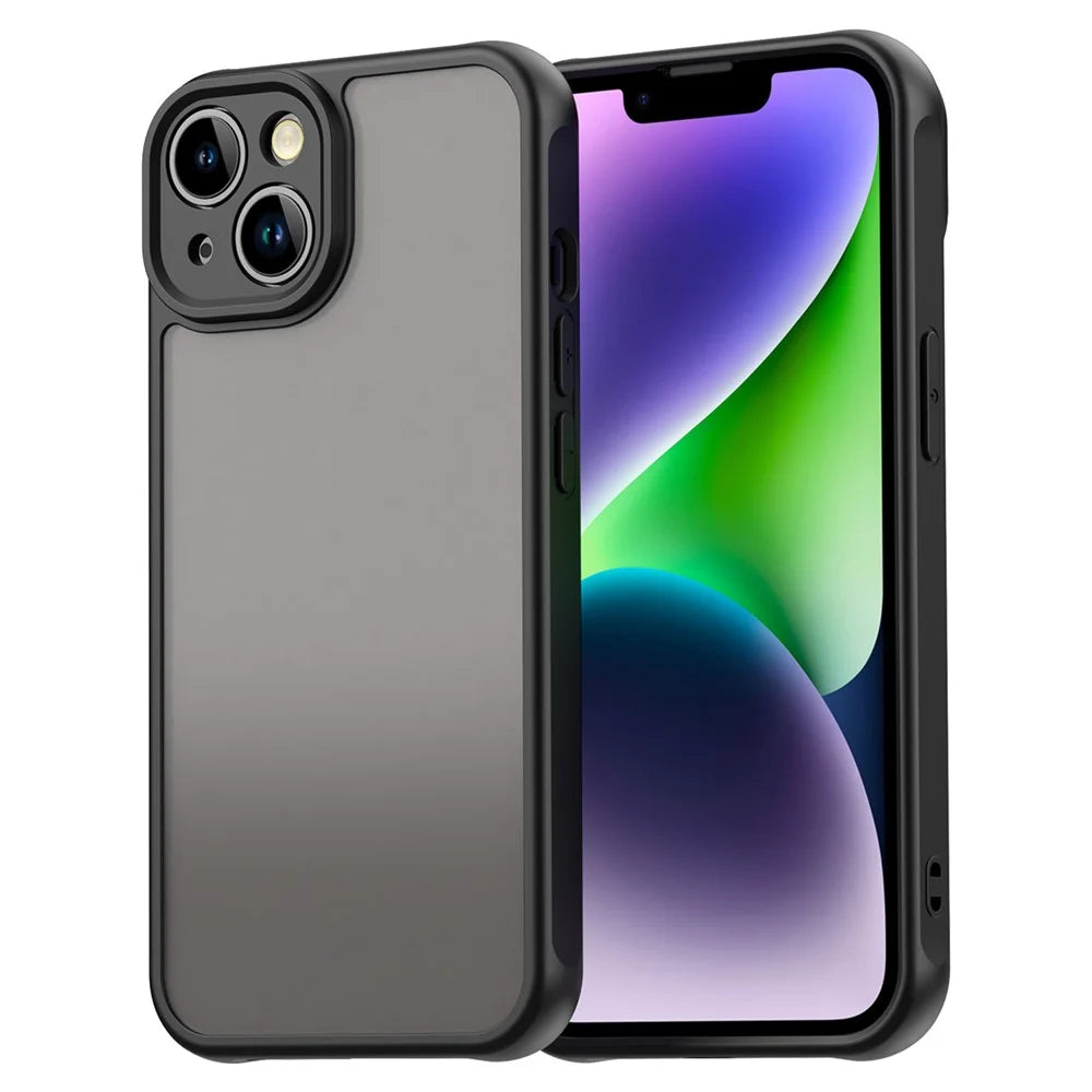For iPhone 13 Case Drop Proof Airbags Frosted Translucent PC + TPU Phone Back Cover - Black - 1