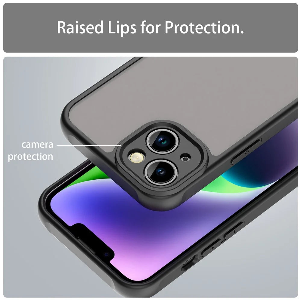 For iPhone 13 Case Drop Proof Airbags Frosted Translucent PC + TPU Phone Back Cover - Black - 7