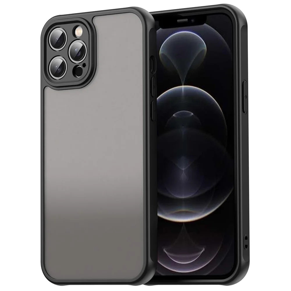 For iPhone 12 Pro Max Case Drop Proof Airbags Frosted Translucent PC + TPU Phone Back Cover - Black - 1