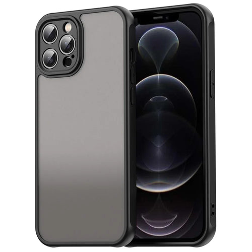 For iPhone 12 Pro Max Case Drop Proof Airbags Frosted Translucent PC + TPU Phone Back Cover - Black - 1