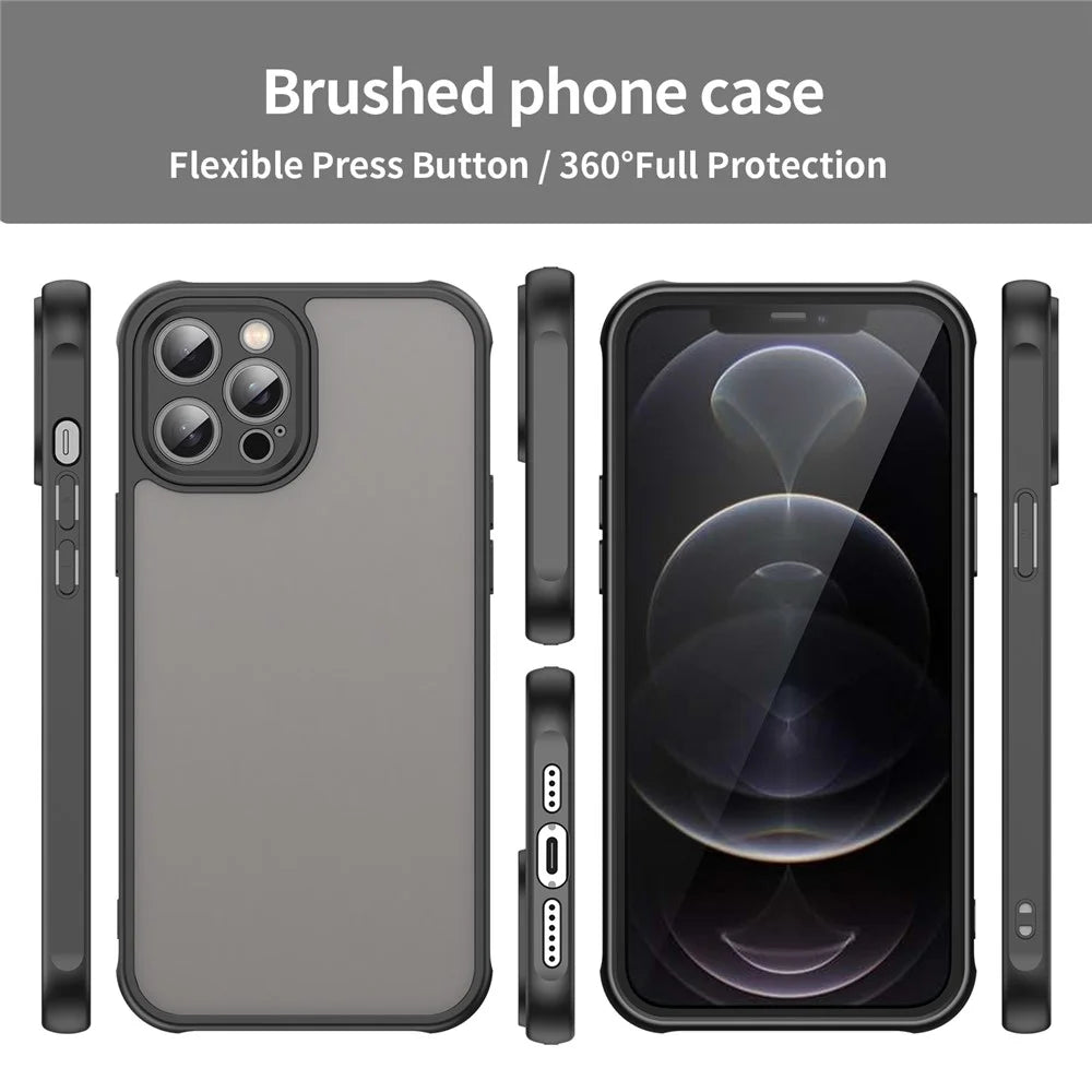 For iPhone 12 Pro Max Case Drop Proof Airbags Frosted Translucent PC + TPU Phone Back Cover - Black - 3