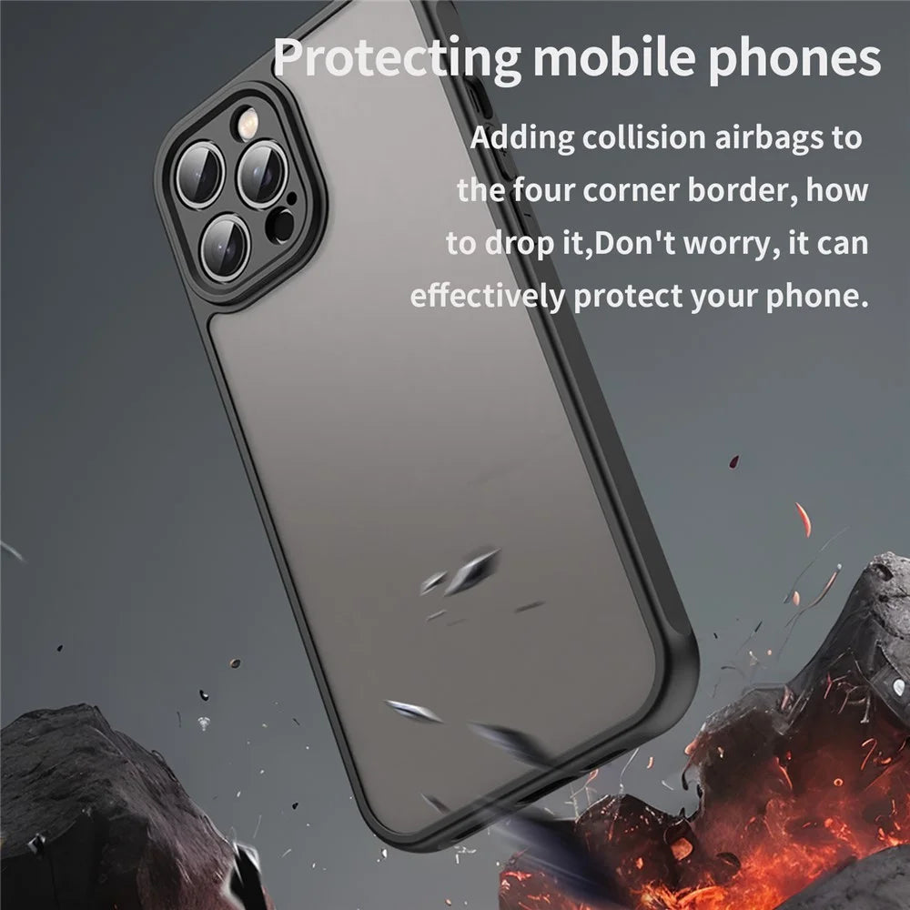 For iPhone 12 Pro Max Case Drop Proof Airbags Frosted Translucent PC + TPU Phone Back Cover - Black - 5