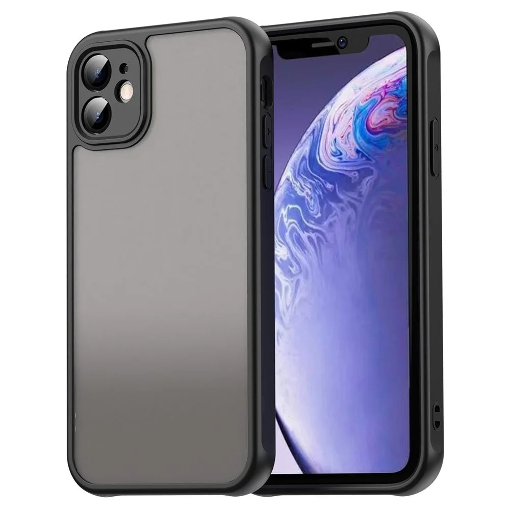 For iPhone 11 Case Drop Proof Airbags Frosted Translucent PC + TPU Phone Back Cover - Black - 1