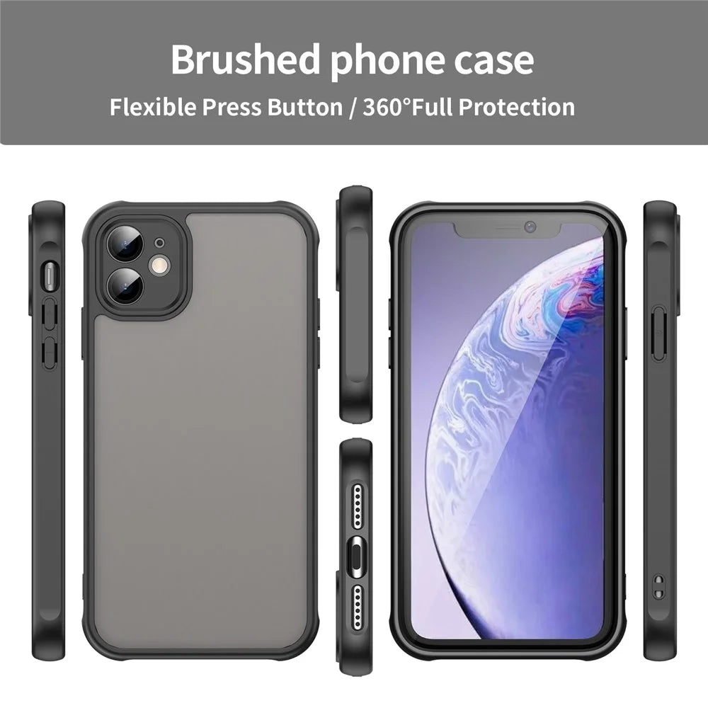 For iPhone 11 Case Drop Proof Airbags Frosted Translucent PC + TPU Phone Back Cover - Black - 3