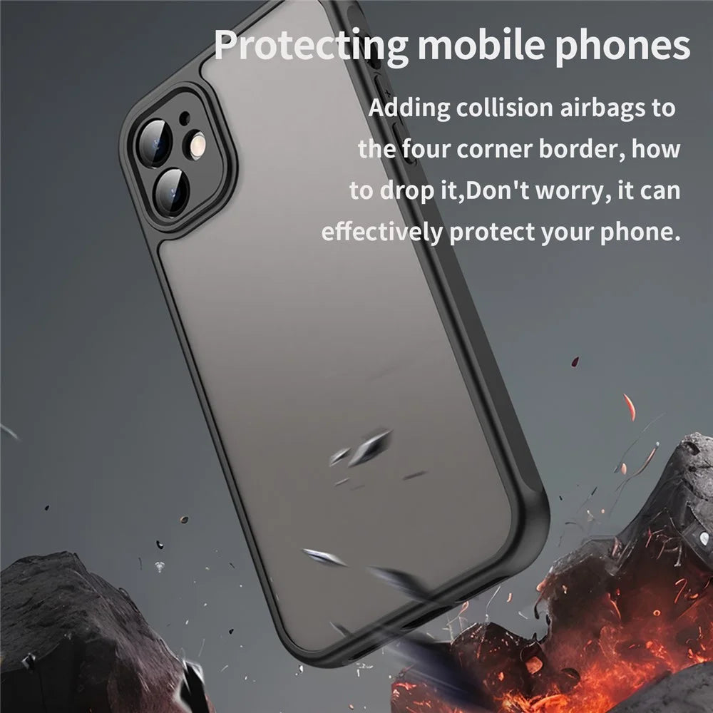 For iPhone 11 Case Drop Proof Airbags Frosted Translucent PC + TPU Phone Back Cover - Black - 5