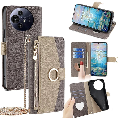 Wallet Case for TCL 50 NxtPaper 5G  /  50 Pro NxtPaper 5G Mirror Leather Phone Cover with Chain Shoulder Strap - Grey - 1
