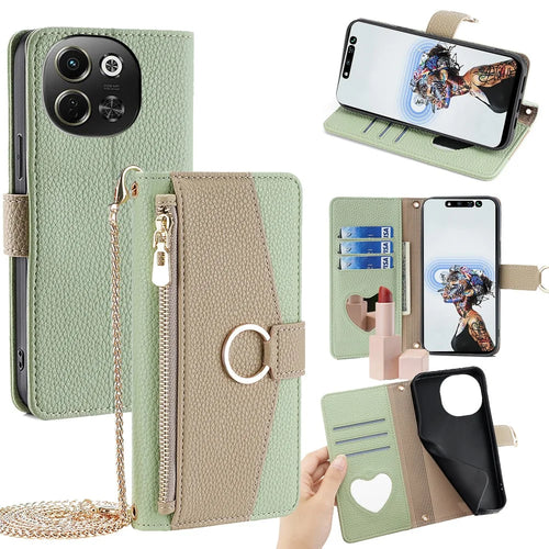 Wallet Case for TECNO Pova 6 Neo 5G / Spark 30 5G Mirror Leather Phone Cover with Chain Shoulder Strap - Green - 1