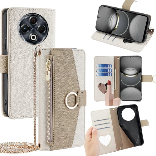 For TECNO Spark 30 4G Case Mirror Wallet Leather Phone Cover with Chain Shoulder Strap - White - 1