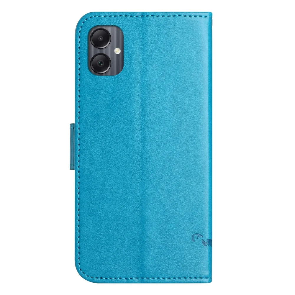 For Samsung Galaxy A07 4G / A06 5G / A06 4G Case Wallet Stand Imprinted Butterfly Flower PU Leather Phone Cover - Blue - 5