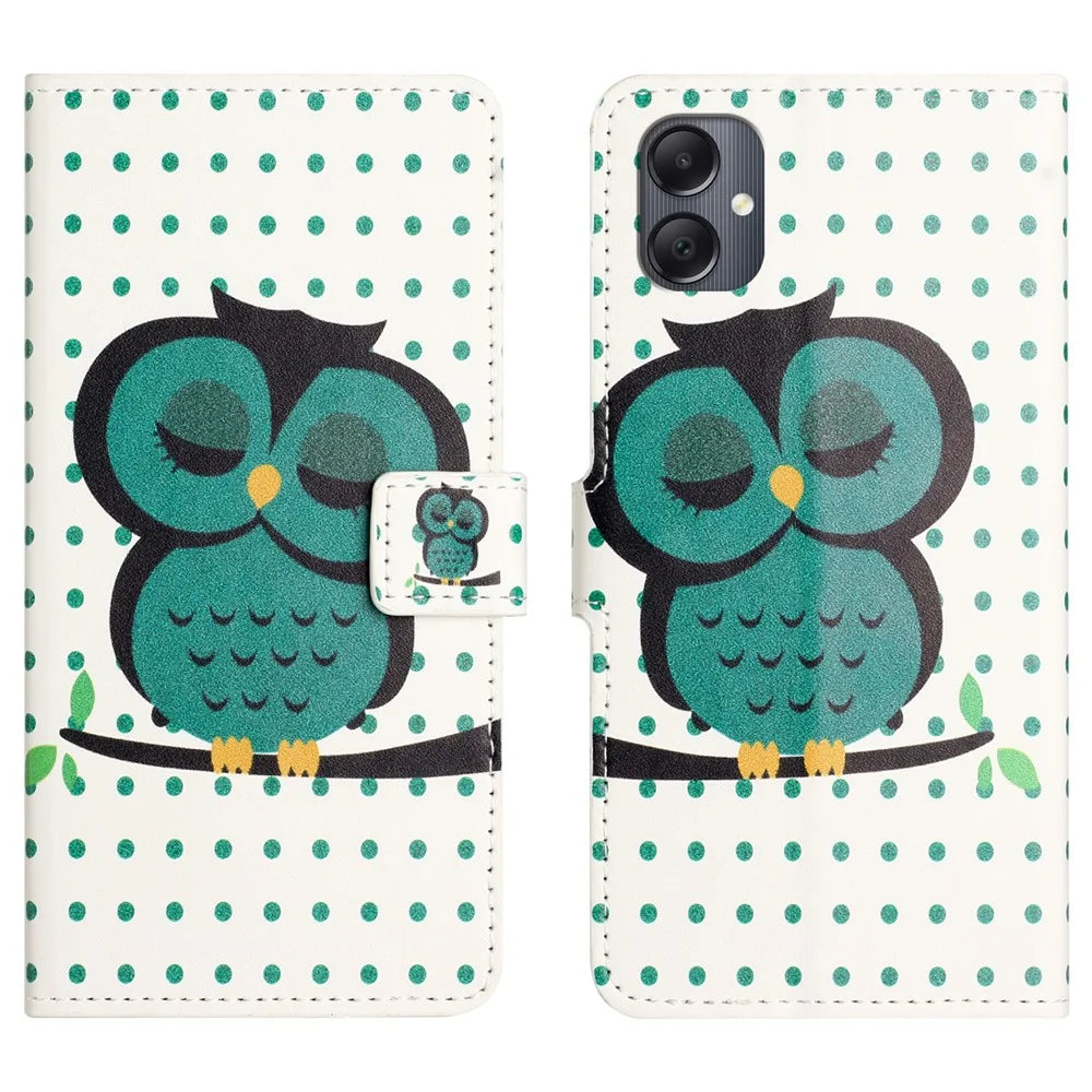 For Samsung Galaxy A07 4G / A06 5G / A06 4G Case Pattern Print PU Leather Wallet Phone Cover - Dots Owl - 1