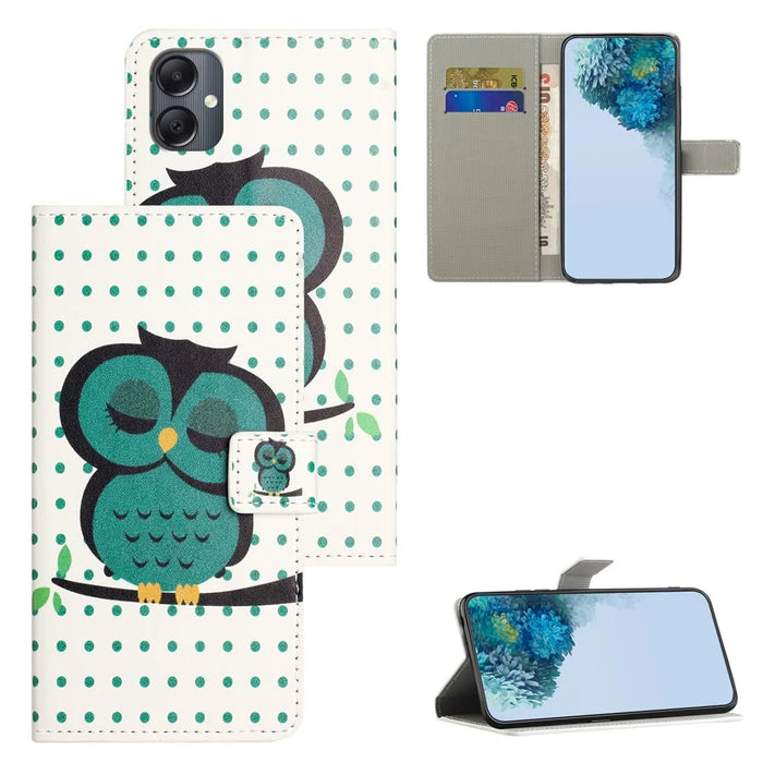 For Samsung Galaxy A07 4G / A06 5G / A06 4G Case Pattern Print PU Leather Wallet Phone Cover - Dots Owl - 6