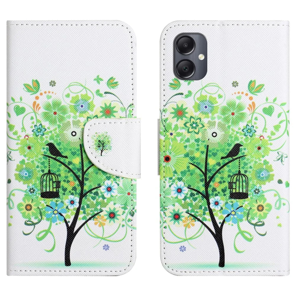 For Samsung Galaxy A07 4G / A06 5G / A06 4G Case Pattern Printing Cross Texture Leather Phone Cover - Green Tree - 1