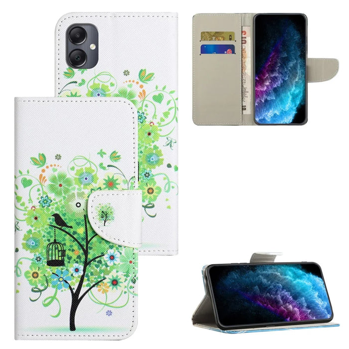 For Samsung Galaxy A07 4G / A06 5G / A06 4G Case Pattern Printing Cross Texture Leather Phone Cover - Green Tree - 6
