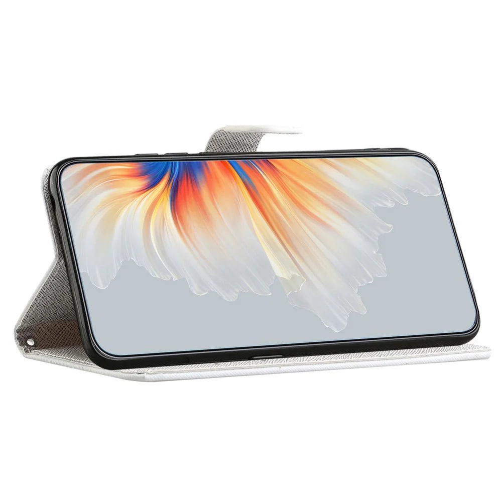 For Samsung Galaxy A07 4G / A06 5G / A06 4G Case Pattern Print PU Leather Wallet Phone Cover Cross Texture - Blue Flower - 3