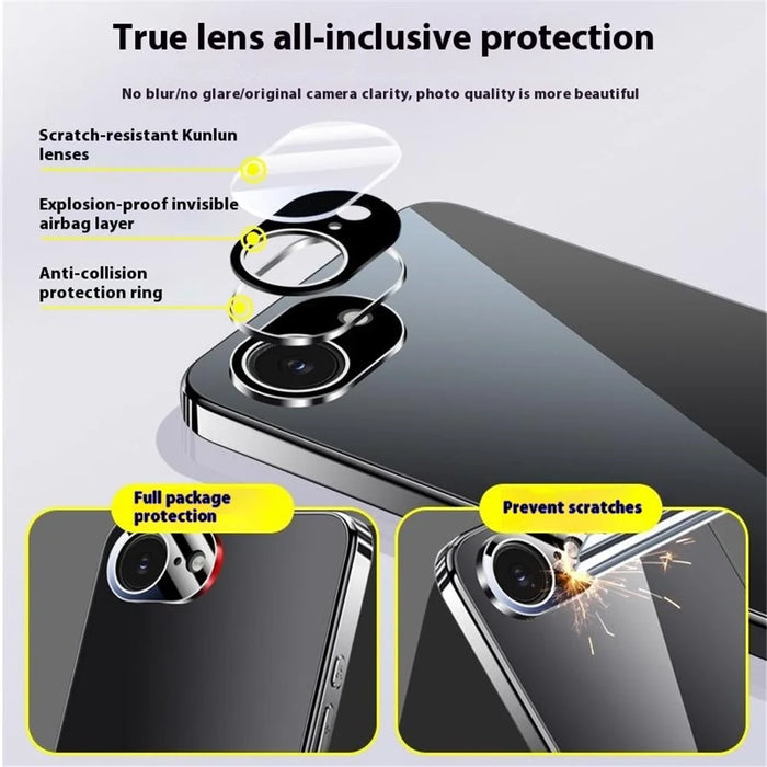 For iPhone 17e / 16e Case Electroplating PC Phone Back Cover with Camera Lens Protector - Black - 4