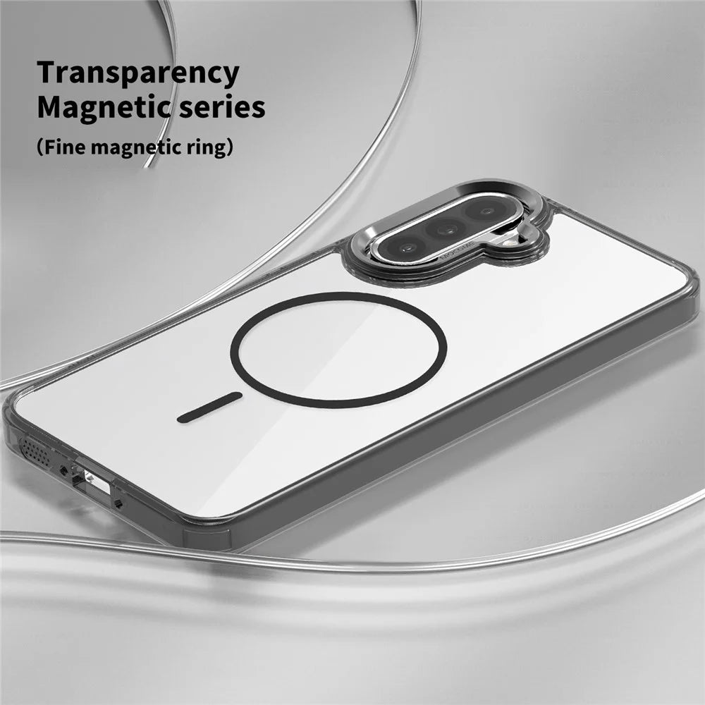 For Samsung Galaxy A36 5G / A56 5G Magnetic Case TPU PC Clear Phone Cover - Transparent Black - 2