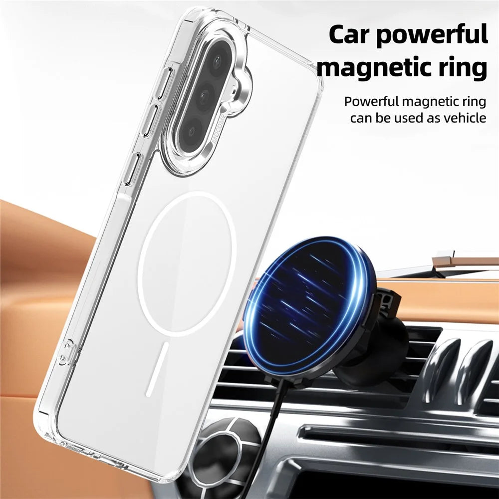 For Samsung Galaxy A36 5G / A56 5G Magnetic Case TPU PC Clear Phone Cover - Transparent Black - 3