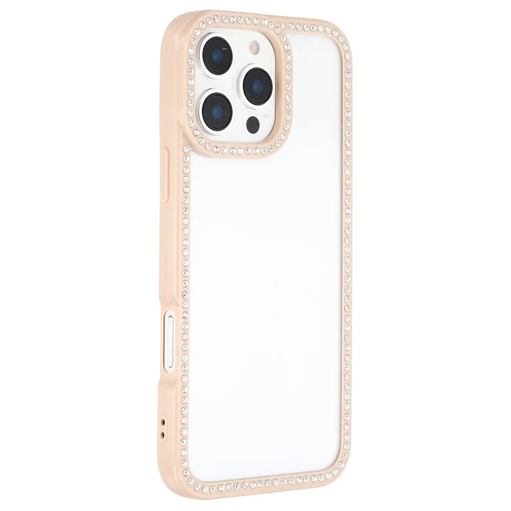 For iPhone 16 Pro Case Sparkling Rhinestone Decor TPU + PC Clear Phone Back Cover - Brown - 1