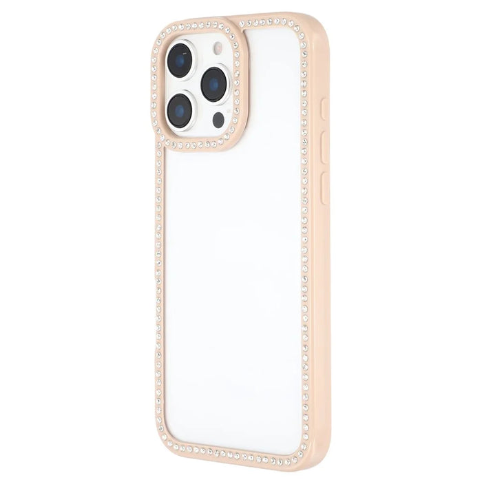 For iPhone 16 Pro Case Sparkling Rhinestone Decor TPU + PC Clear Phone Back Cover - Brown - 4