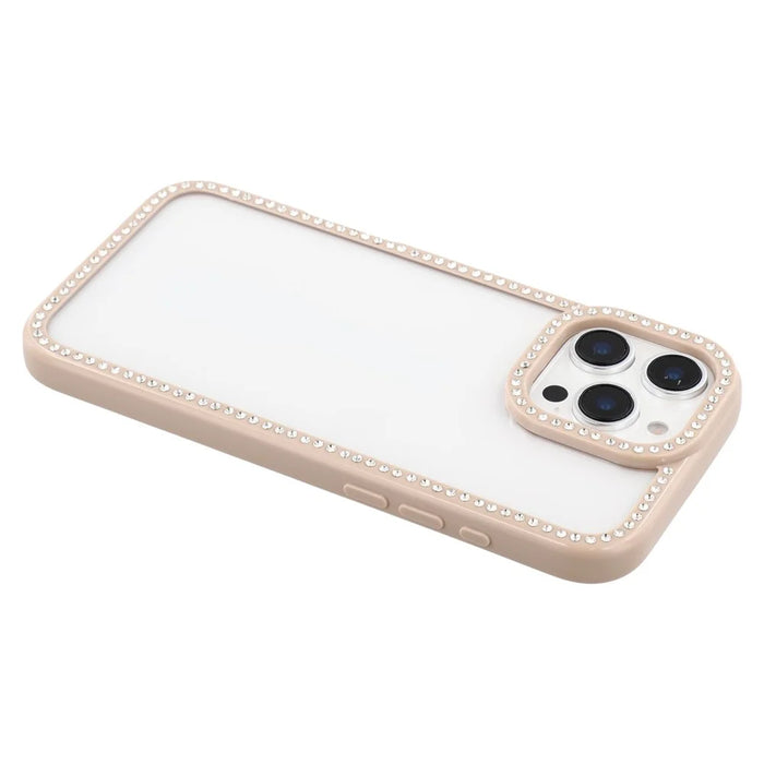 For iPhone 16 Pro Case Sparkling Rhinestone Decor TPU + PC Clear Phone Back Cover - Brown - 5