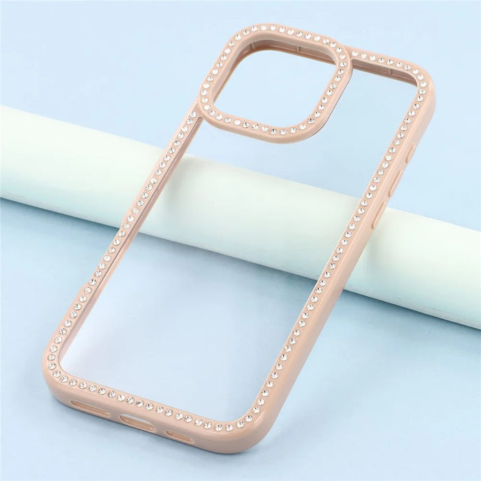 For iPhone 16 Pro Case Sparkling Rhinestone Decor TPU + PC Clear Phone Back Cover - Brown - 6