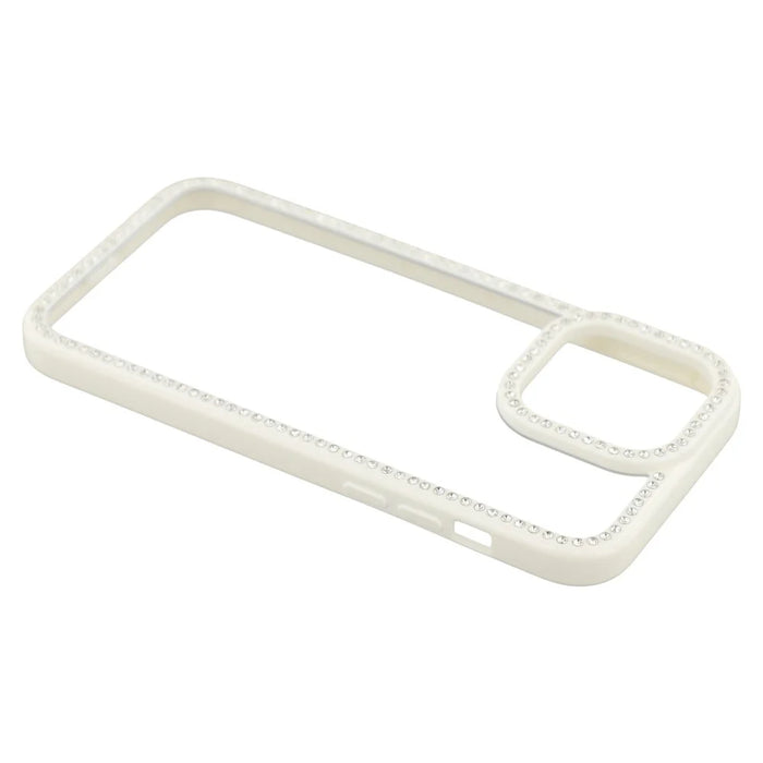 For iPhone 15 Pro Max Phone Case Sparkling Rhinestone Decor TPU + PC Clear Back Cover - White - 5