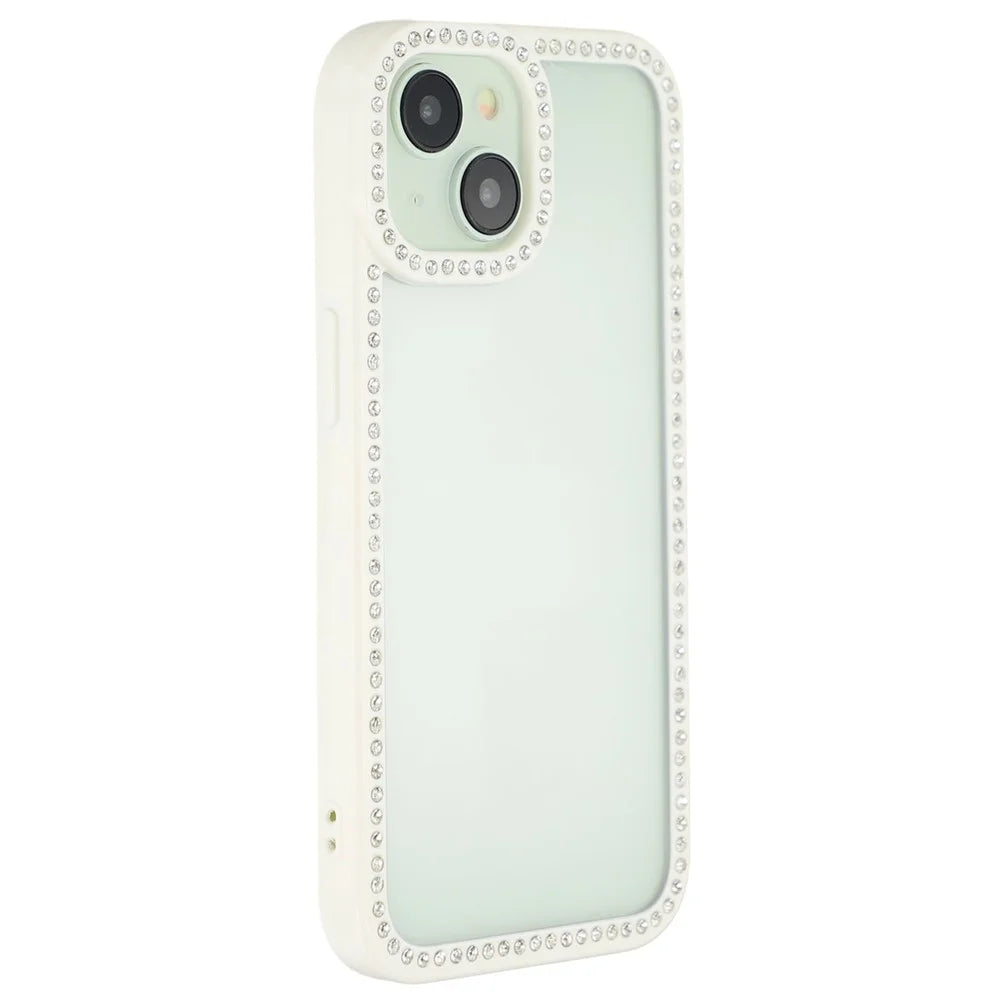 For iPhone 15 Case Sparkling Rhinestone Decor TPU + PC Clear Phone Back Cover - White - 1