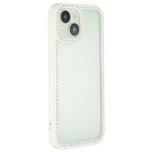 For iPhone 15 Case Sparkling Rhinestone Decor TPU + PC Clear Phone Back Cover - White - 1