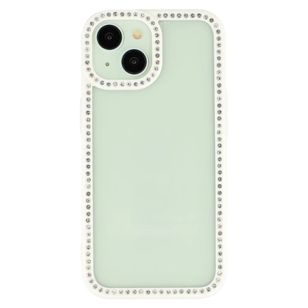 For iPhone 15 Case Sparkling Rhinestone Decor TPU + PC Clear Phone Back Cover - White - 3