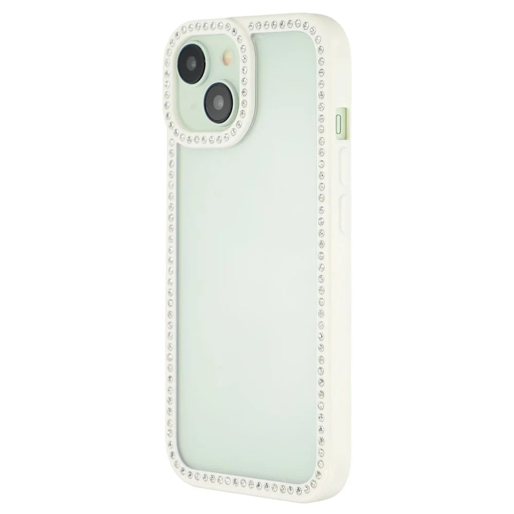 For iPhone 15 Case Sparkling Rhinestone Decor TPU + PC Clear Phone Back Cover - White - 4