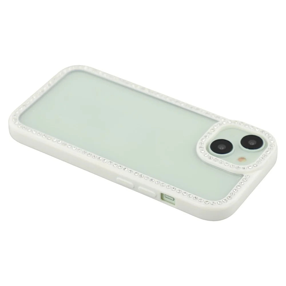 For iPhone 15 Case Sparkling Rhinestone Decor TPU + PC Clear Phone Back Cover - White - 5