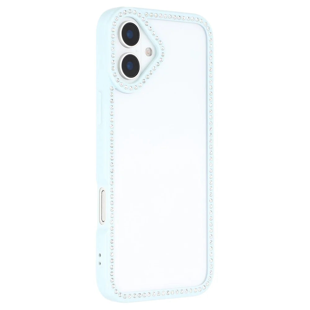 For iPhone 16 Case Sparkling Rhinestone Decor TPU + PC Clear Phone Back Cover - Blue - 1