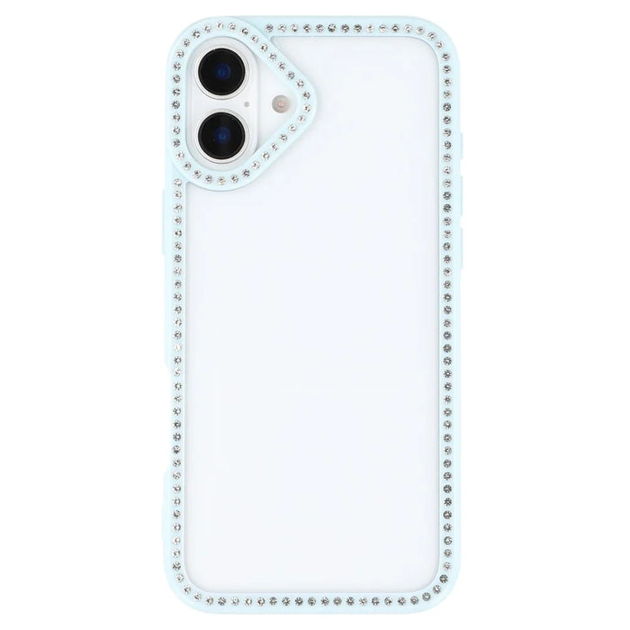 For iPhone 16 Case Sparkling Rhinestone Decor TPU + PC Clear Phone Back Cover - Blue - 3