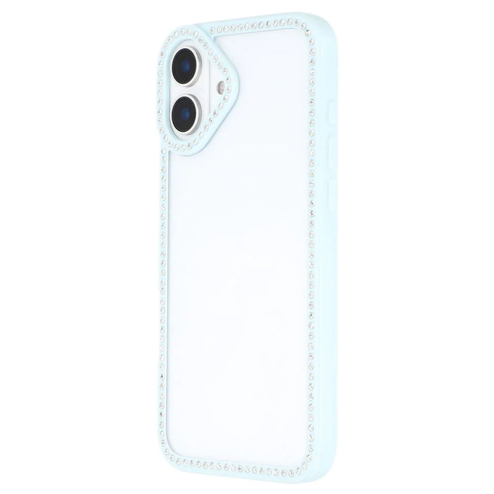 For iPhone 16 Case Sparkling Rhinestone Decor TPU + PC Clear Phone Back Cover - Blue - 4