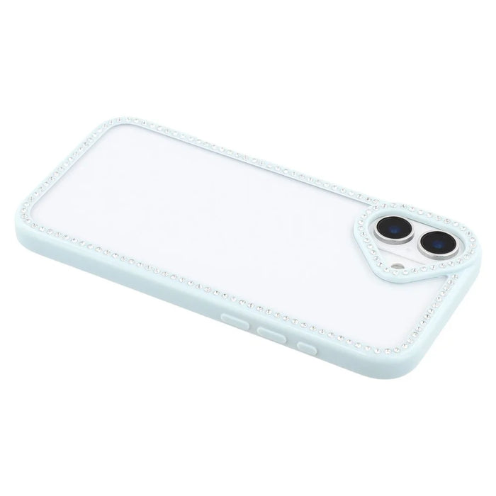 For iPhone 16 Case Sparkling Rhinestone Decor TPU + PC Clear Phone Back Cover - Blue - 5