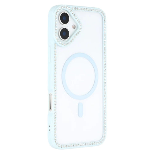 For iPhone 16 Case Compatible with MagSafe Sparkling Rhinestone Decor TPU + PC Clear Phone Back Cover - Blue - 1