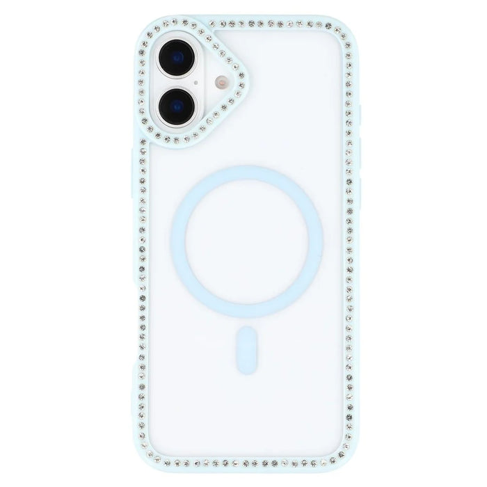 For iPhone 16 Case Compatible with MagSafe Sparkling Rhinestone Decor TPU + PC Clear Phone Back Cover - Blue - 3
