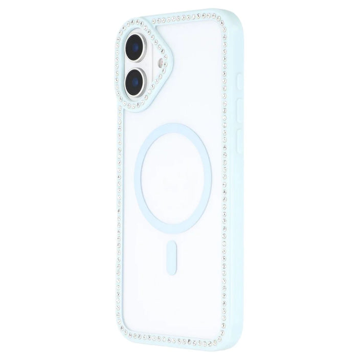 For iPhone 16 Case Compatible with MagSafe Sparkling Rhinestone Decor TPU + PC Clear Phone Back Cover - Blue - 4