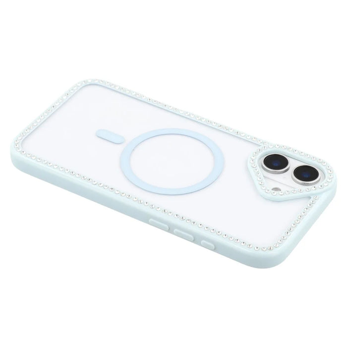 For iPhone 16 Case Compatible with MagSafe Sparkling Rhinestone Decor TPU + PC Clear Phone Back Cover - Blue - 5