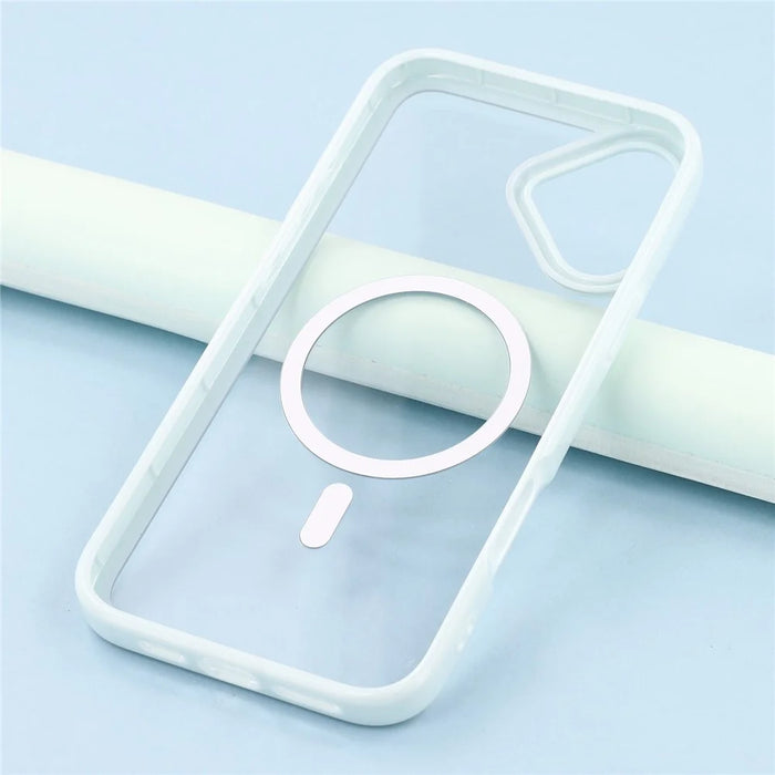 For iPhone 16 Case Compatible with MagSafe Sparkling Rhinestone Decor TPU + PC Clear Phone Back Cover - Blue - 7