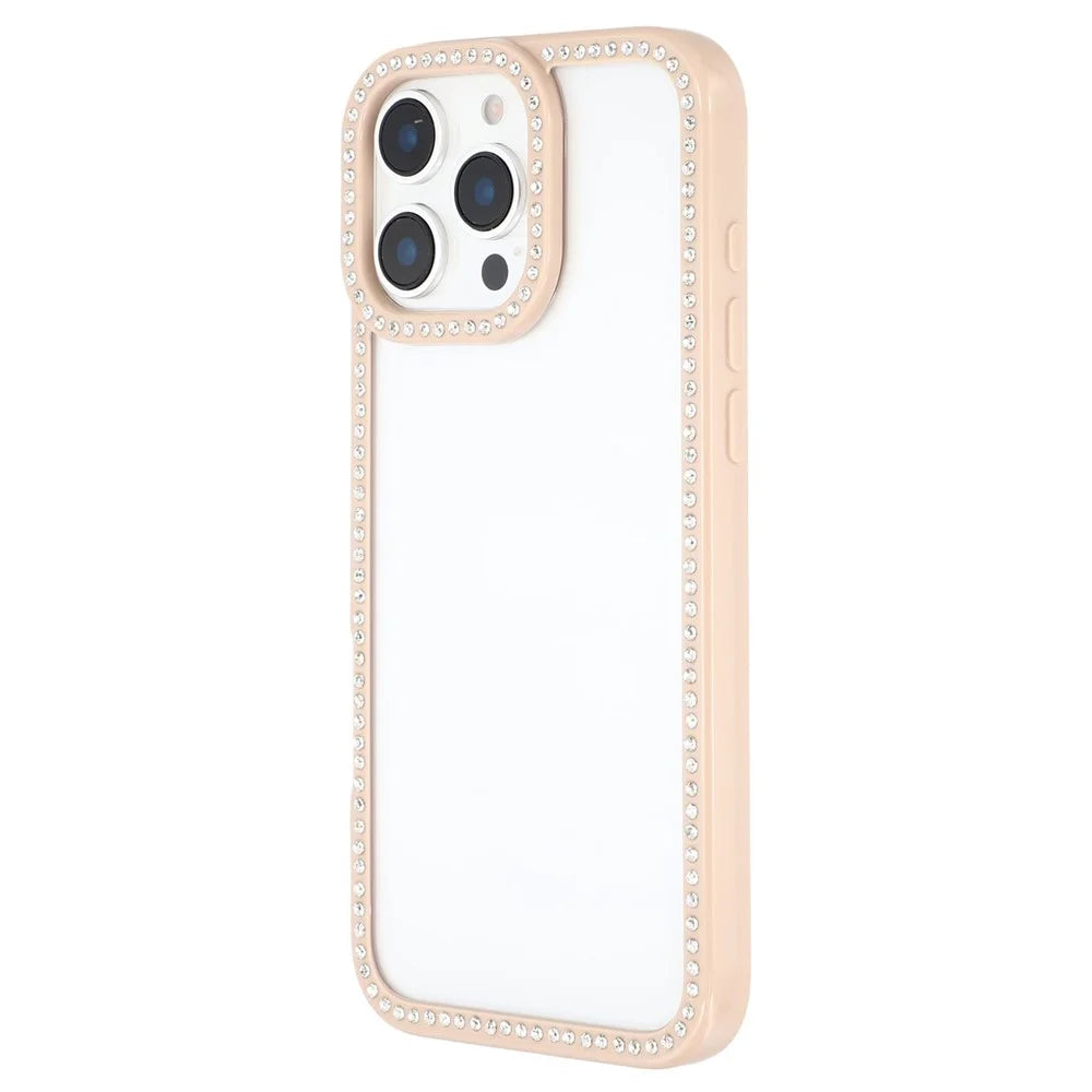 For iPhone 16 Pro Max Case Sparkling Rhinestone Decor TPU + PC Clear Phone Back Cover - Brown - 4